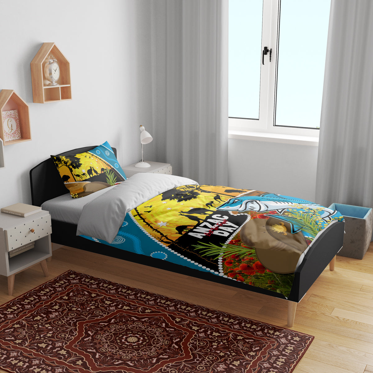 Sharks Rugby ANZAC Day Bedding Set Sharkies Rosemary Starry Night - Vibe Hoodie Shop