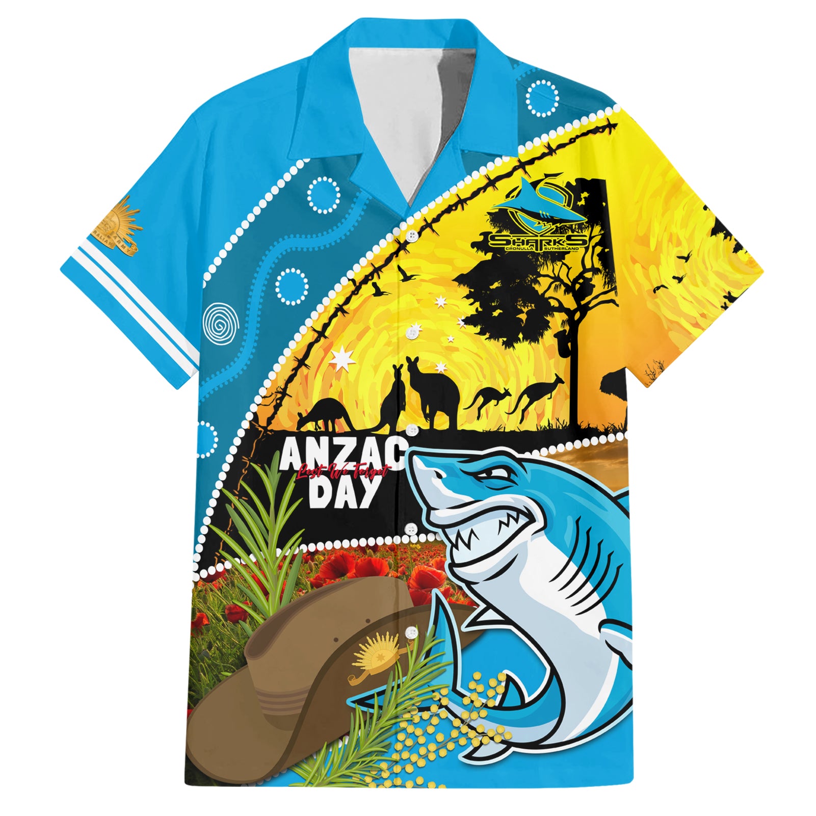 Sharks Rugby ANZAC Day Hawaiian Shirt Sharkies Rosemary Starry Night - Vibe Hoodie Shop