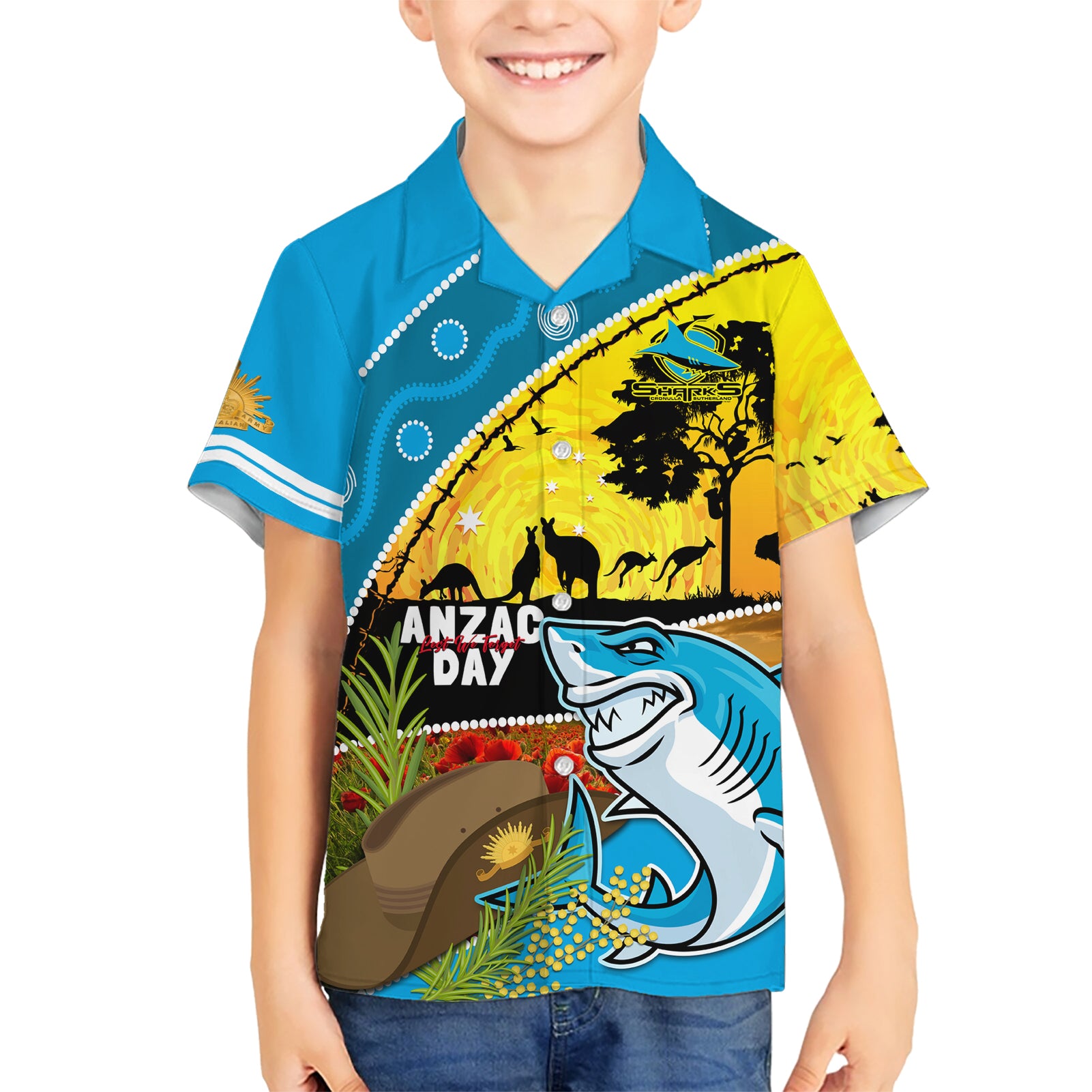 Sharks Rugby ANZAC Day Hawaiian Shirt Sharkies Rosemary Starry Night - Vibe Hoodie Shop