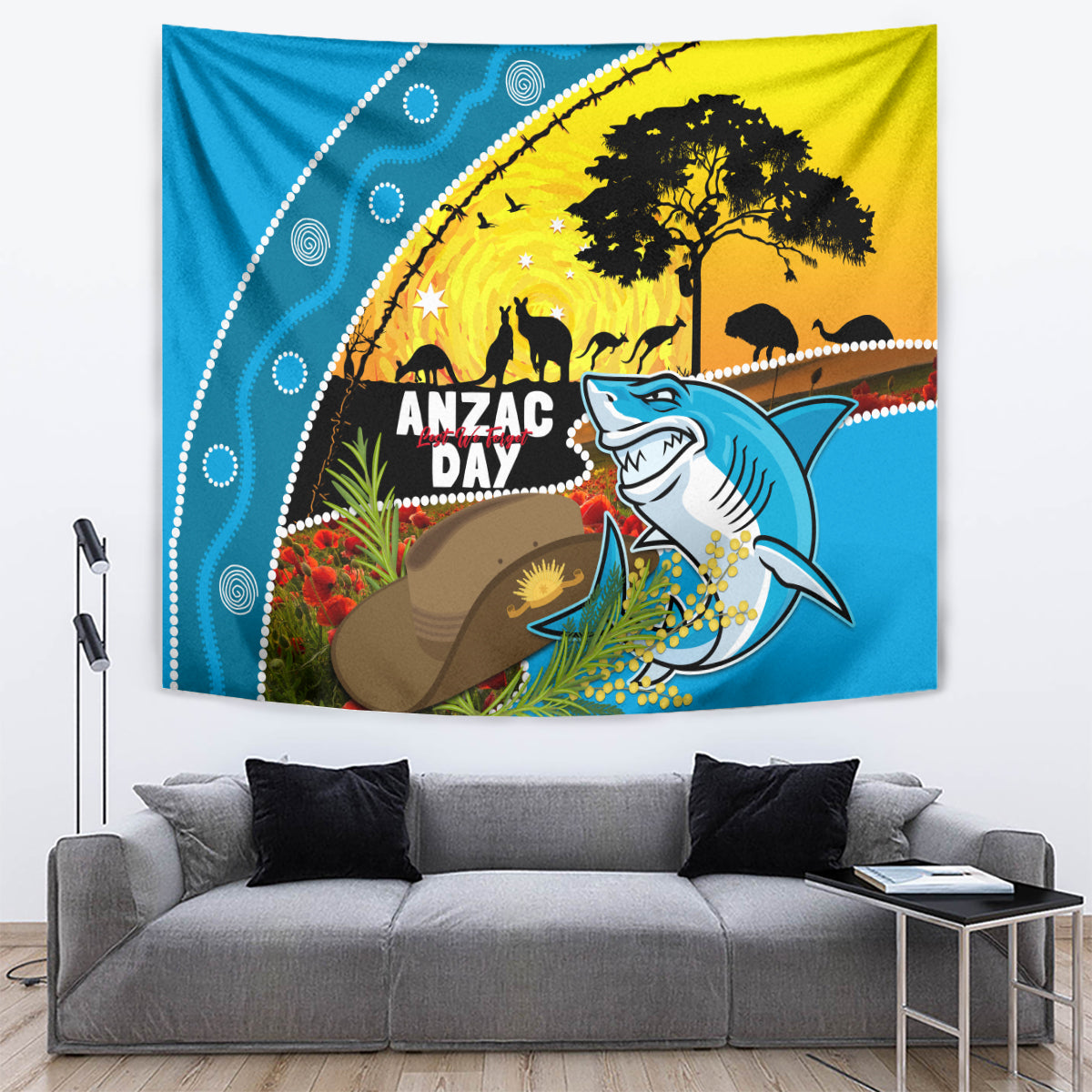 Sharks Rugby ANZAC Day Tapestry Sharkies Rosemary Starry Night - Vibe Hoodie Shop