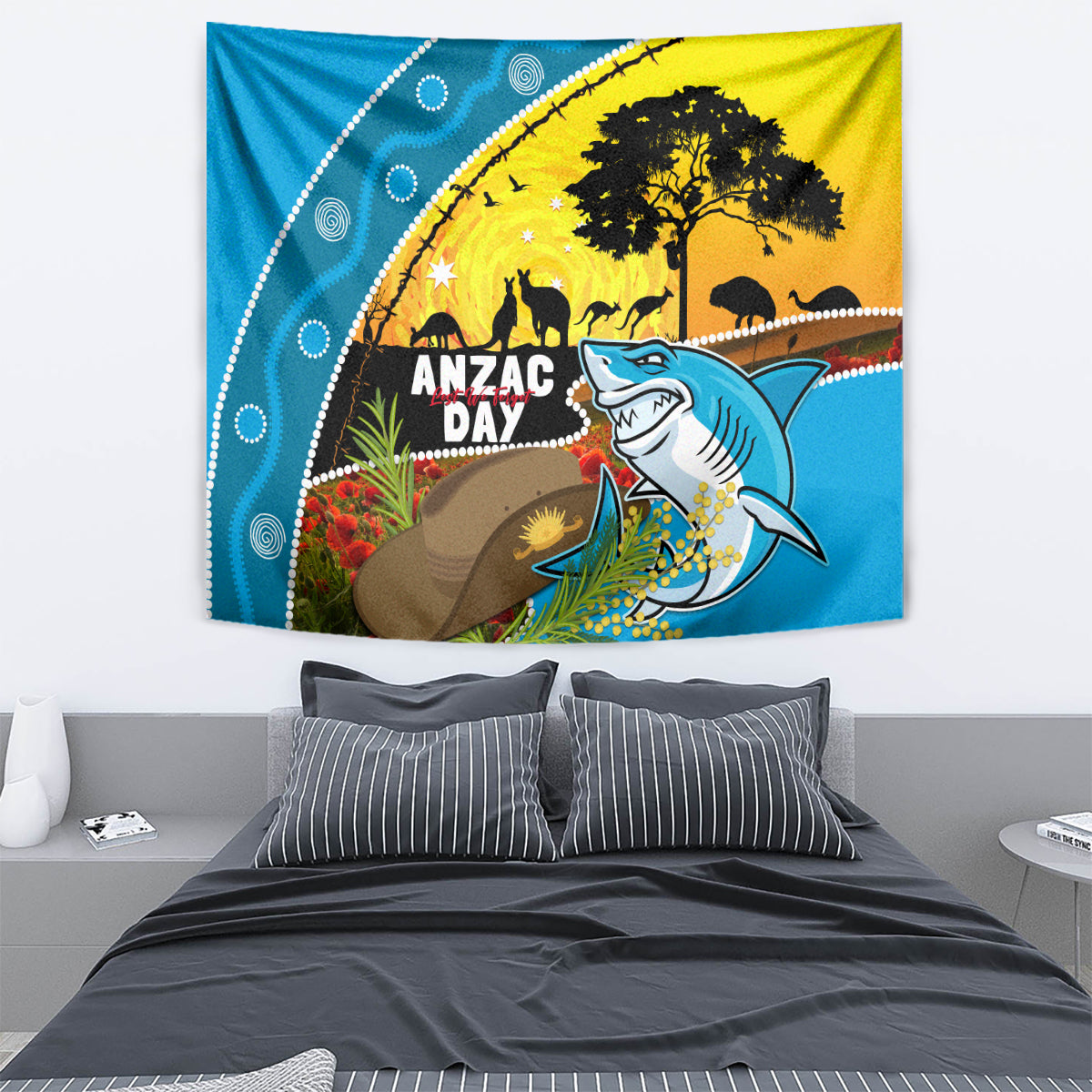 Sharks Rugby ANZAC Day Tapestry Sharkies Rosemary Starry Night - Vibe Hoodie Shop