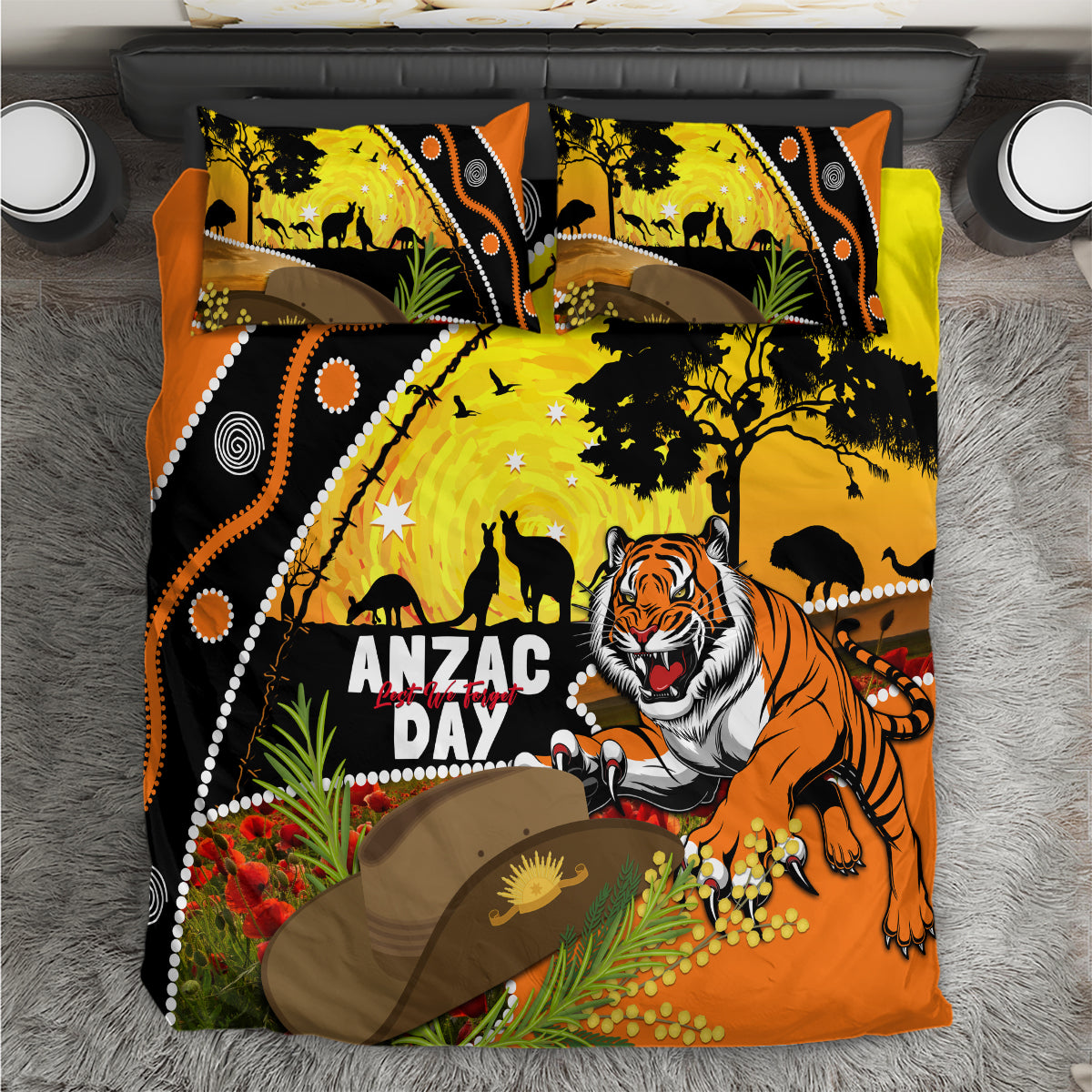 Tigers Rugby ANZAC Day Bedding Set Wests Mascot Rosemary Starry Night - Vibe Hoodie Shop