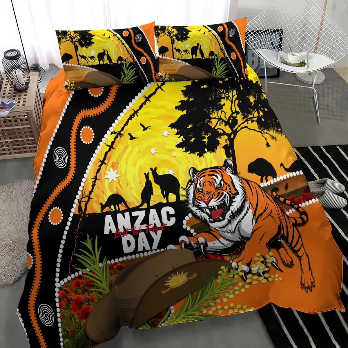 Tigers Rugby ANZAC Day Bedding Set Wests Mascot Rosemary Starry Night - Vibe Hoodie Shop
