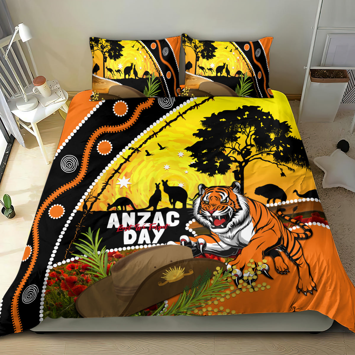 Tigers Rugby ANZAC Day Bedding Set Wests Mascot Rosemary Starry Night - Vibe Hoodie Shop