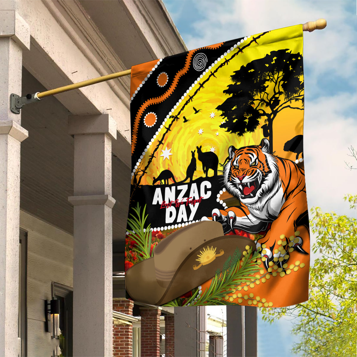 Tigers Rugby ANZAC Day Garden Flag Wests Mascot Rosemary Starry Night - Vibe Hoodie Shop