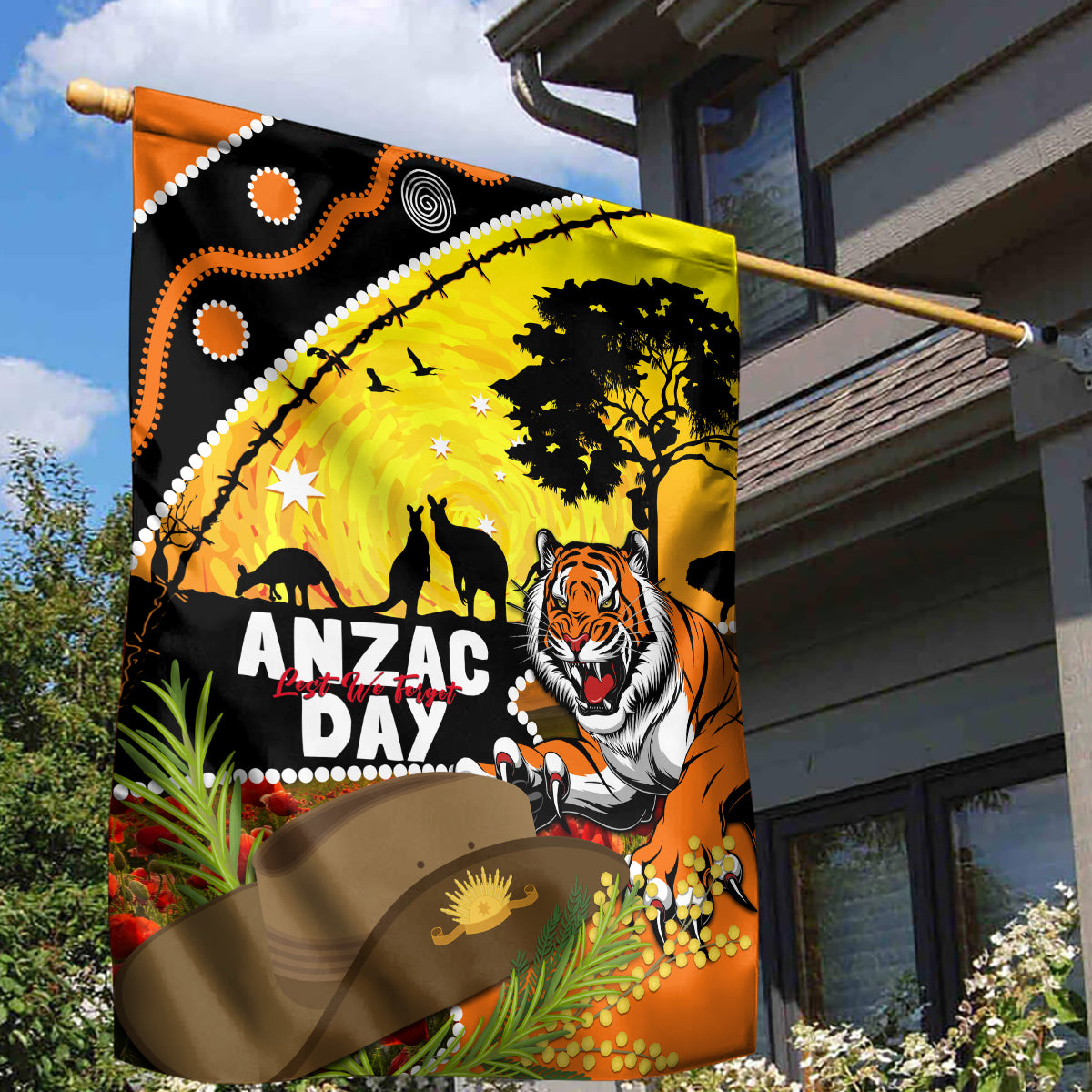 Tigers Rugby ANZAC Day Garden Flag Wests Mascot Rosemary Starry Night - Vibe Hoodie Shop