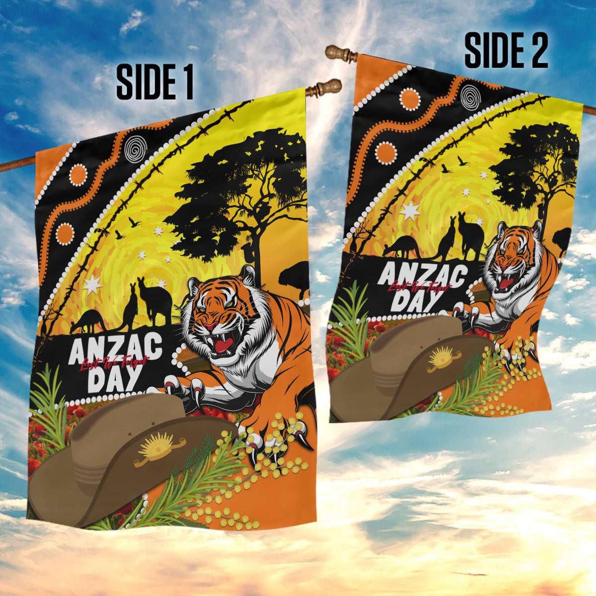 Tigers Rugby ANZAC Day Garden Flag Wests Mascot Rosemary Starry Night - Vibe Hoodie Shop