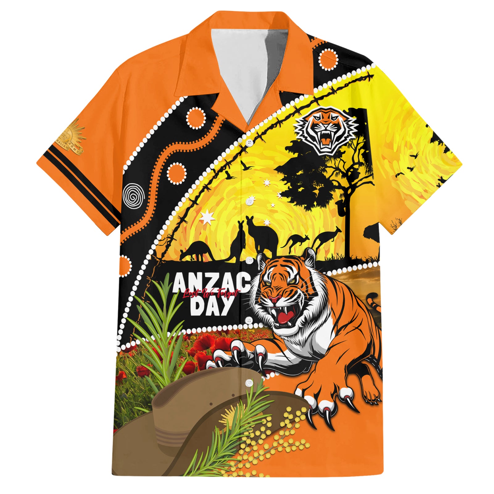 Tigers Rugby ANZAC Day Hawaiian Shirt Wests Mascot Rosemary Starry Night - Vibe Hoodie Shop