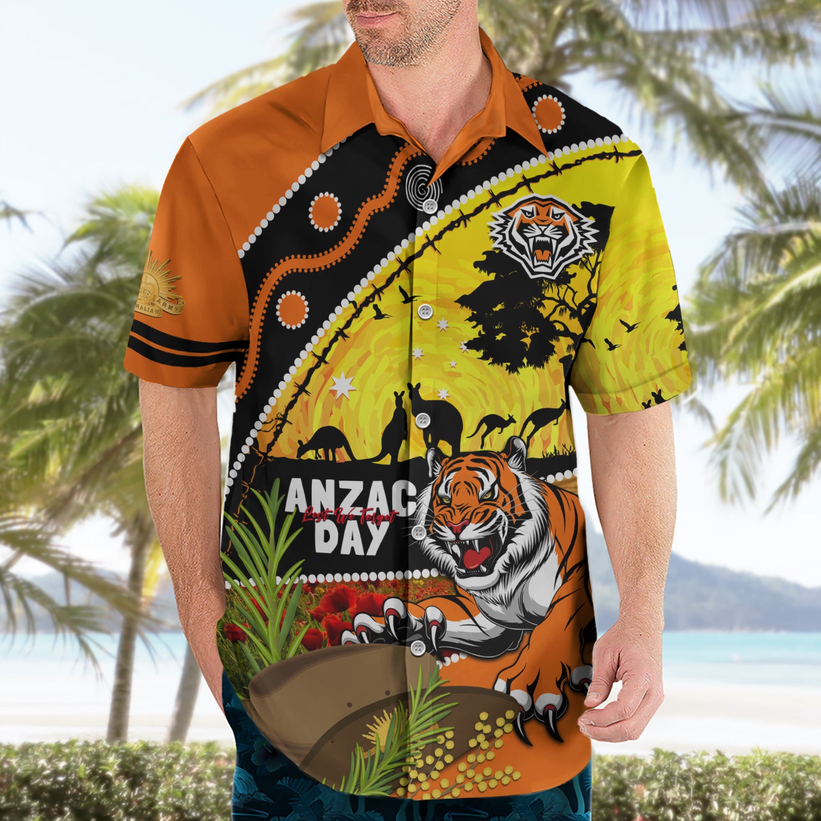 Tigers Rugby ANZAC Day Hawaiian Shirt Wests Mascot Rosemary Starry Night - Vibe Hoodie Shop