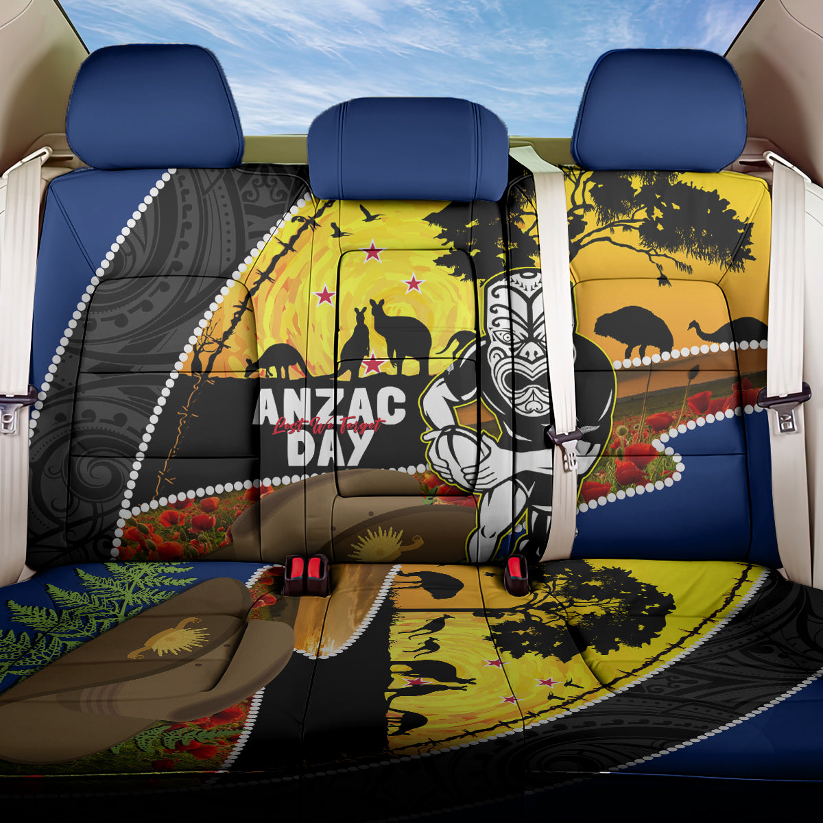 Warriors Rugby ANZAC Day Back Car Seat Cover New Zealand Wahs Tiki Mascot Rosemary Starry Night LT14
