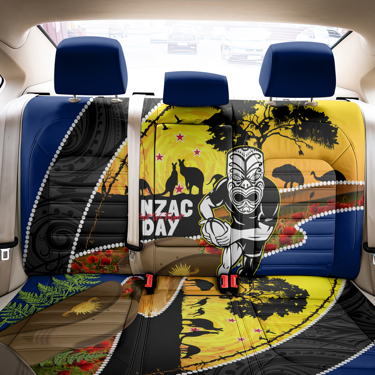 Warriors Rugby ANZAC Day Back Car Seat Cover New Zealand Wahs Tiki Mascot Rosemary Starry Night LT14