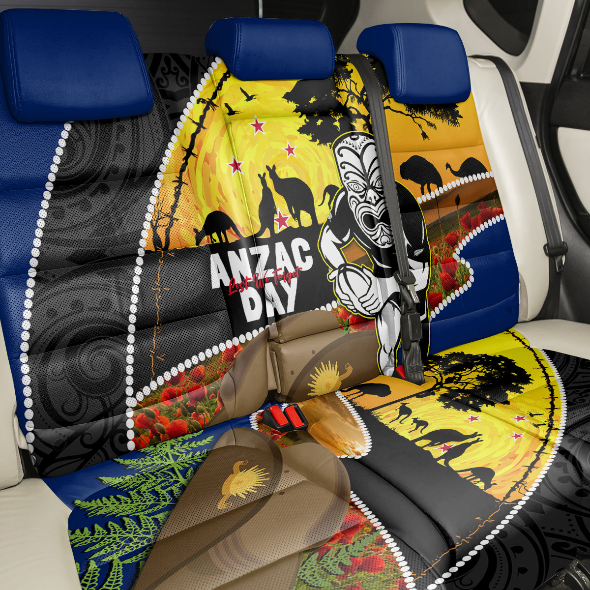 Warriors Rugby ANZAC Day Back Car Seat Cover New Zealand Wahs Tiki Mascot Rosemary Starry Night LT14