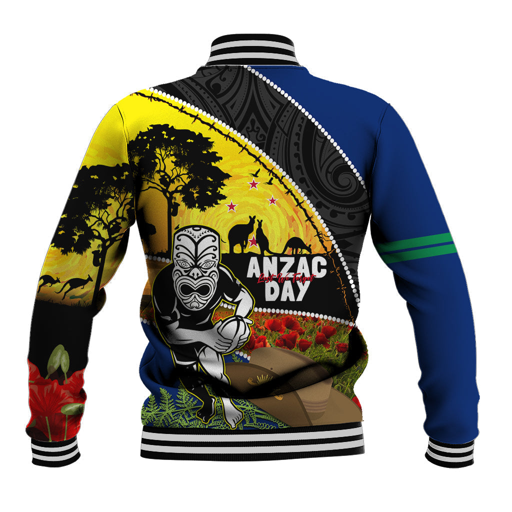 Warriors Rugby ANZAC Day Baseball Jacket New Zealand Wahs Tiki Mascot Rosemary Starry Night