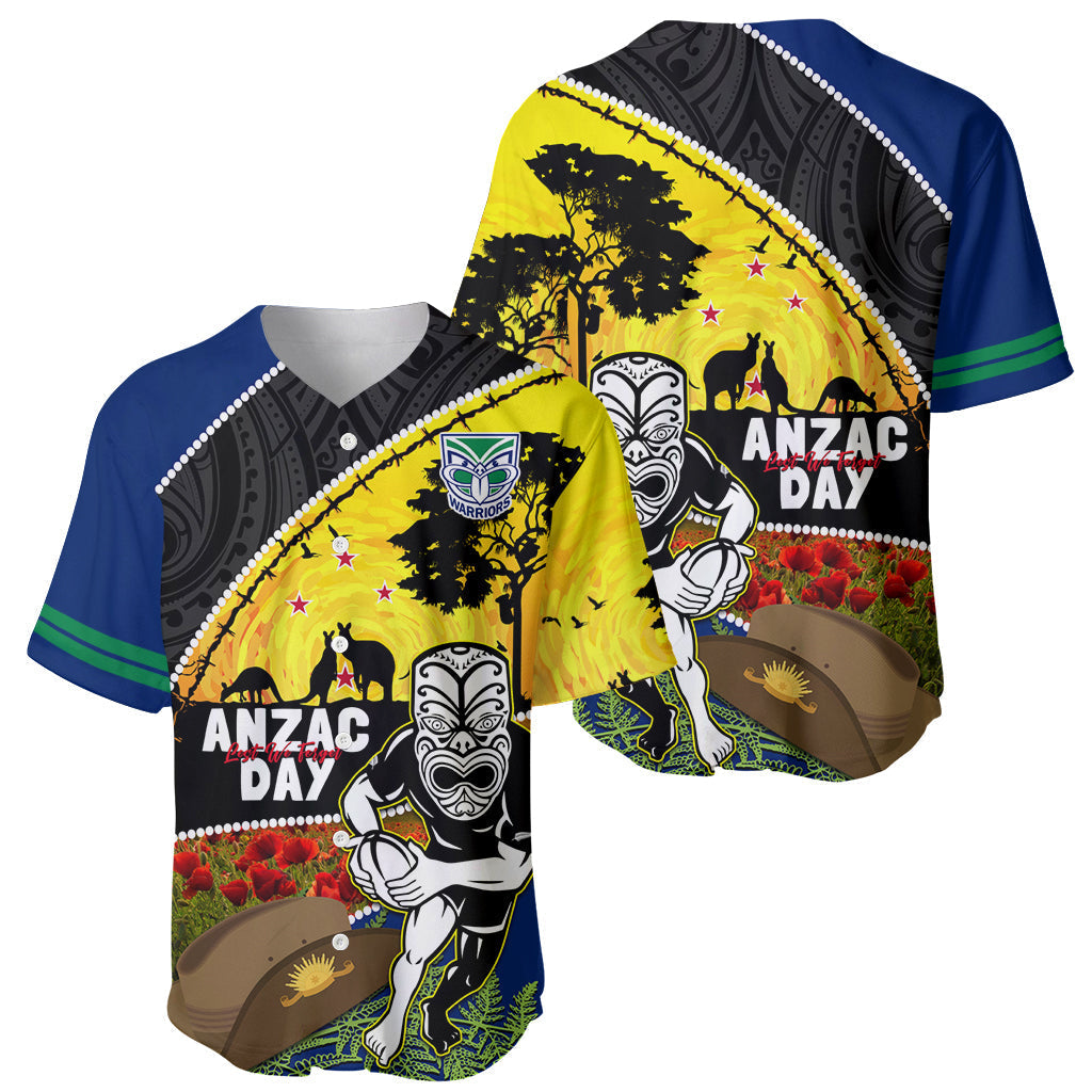 Warriors Rugby ANZAC Day Baseball Jersey New Zealand Wahs Tiki Mascot Rosemary Starry Night