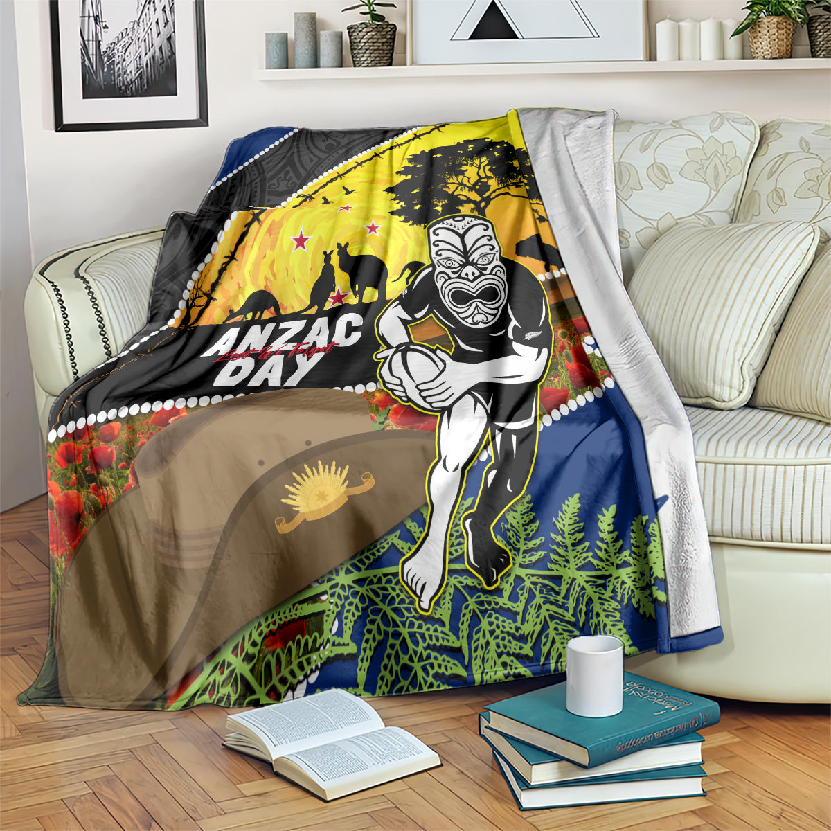Warriors Rugby ANZAC Day Blanket New Zealand Wahs Tiki Mascot Rosemary Starry Night - Vibe Hoodie Shop
