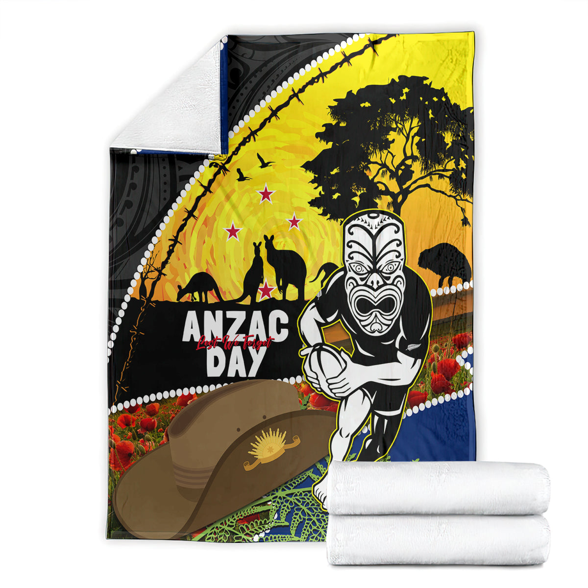 Warriors Rugby ANZAC Day Blanket New Zealand Wahs Tiki Mascot Rosemary Starry Night - Vibe Hoodie Shop