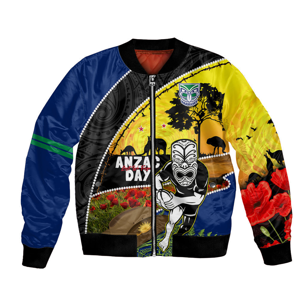Warriors Rugby ANZAC Day Bomber Jacket New Zealand Wahs Tiki Mascot Rosemary Starry Night
