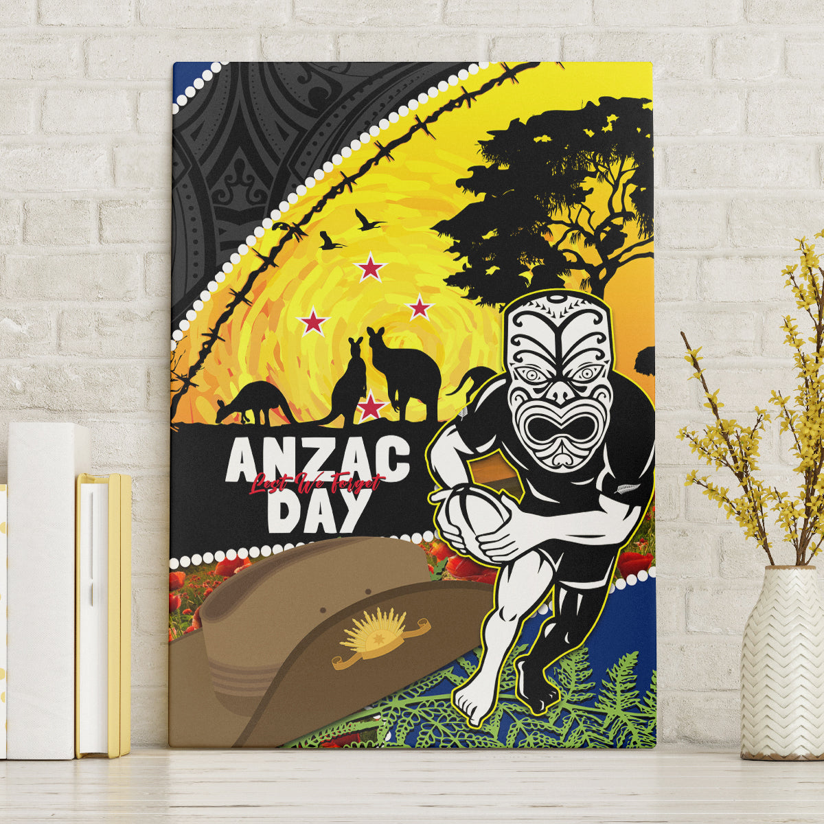Warriors Rugby ANZAC Day Canvas Wall Art New Zealand Wahs Tiki Mascot Rosemary Starry Night