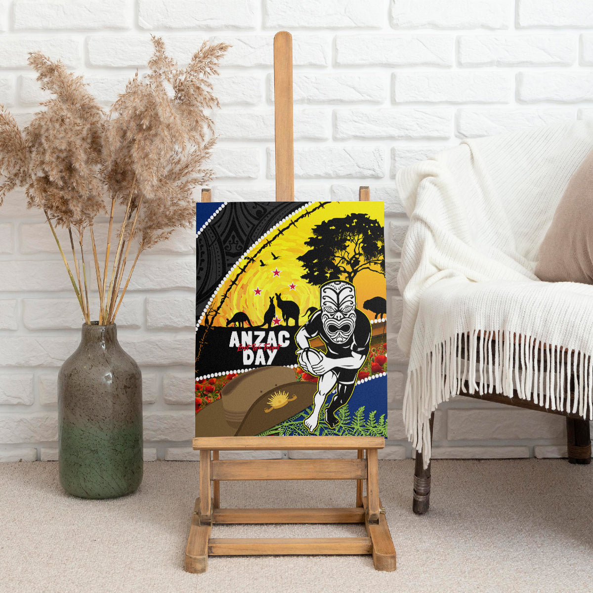 Warriors Rugby ANZAC Day Canvas Wall Art New Zealand Wahs Tiki Mascot Rosemary Starry Night