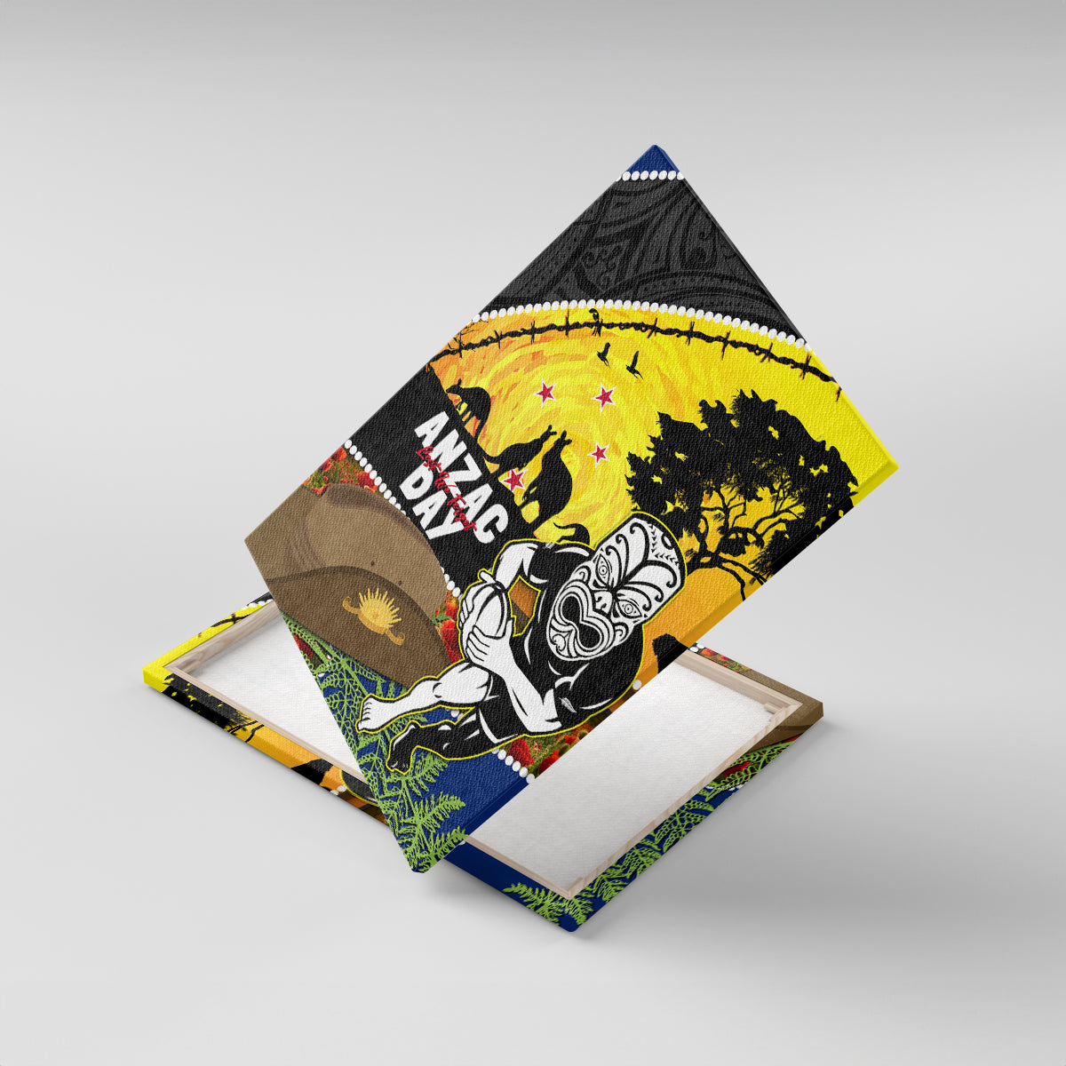 Warriors Rugby ANZAC Day Canvas Wall Art New Zealand Wahs Tiki Mascot Rosemary Starry Night