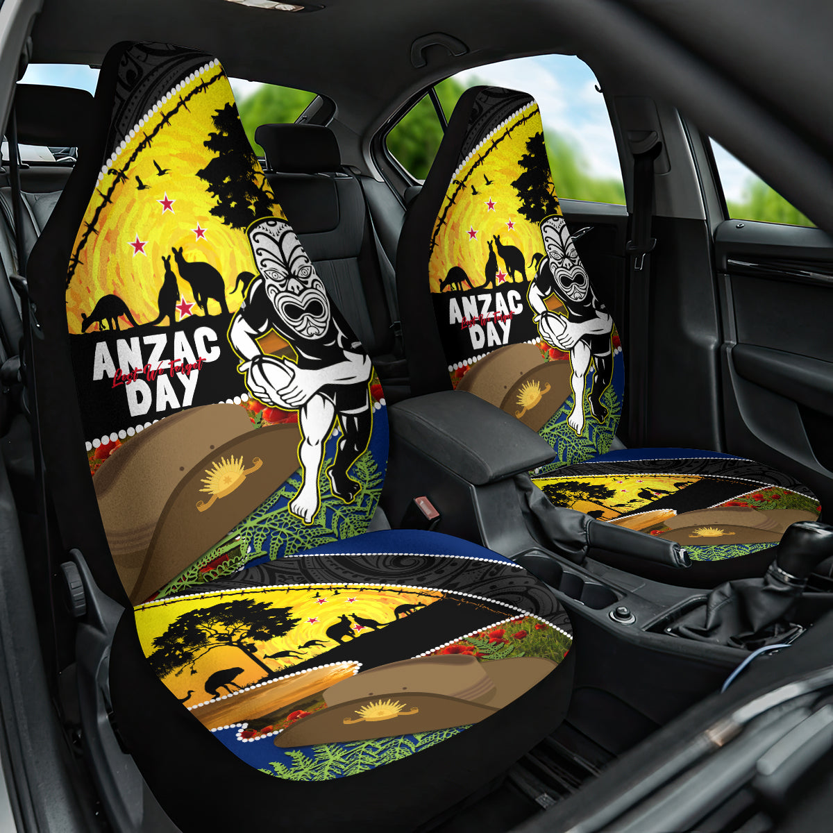 Warriors Rugby ANZAC Day Car Seat Cover New Zealand Wahs Tiki Mascot Rosemary Starry Night - Vibe Hoodie Shop