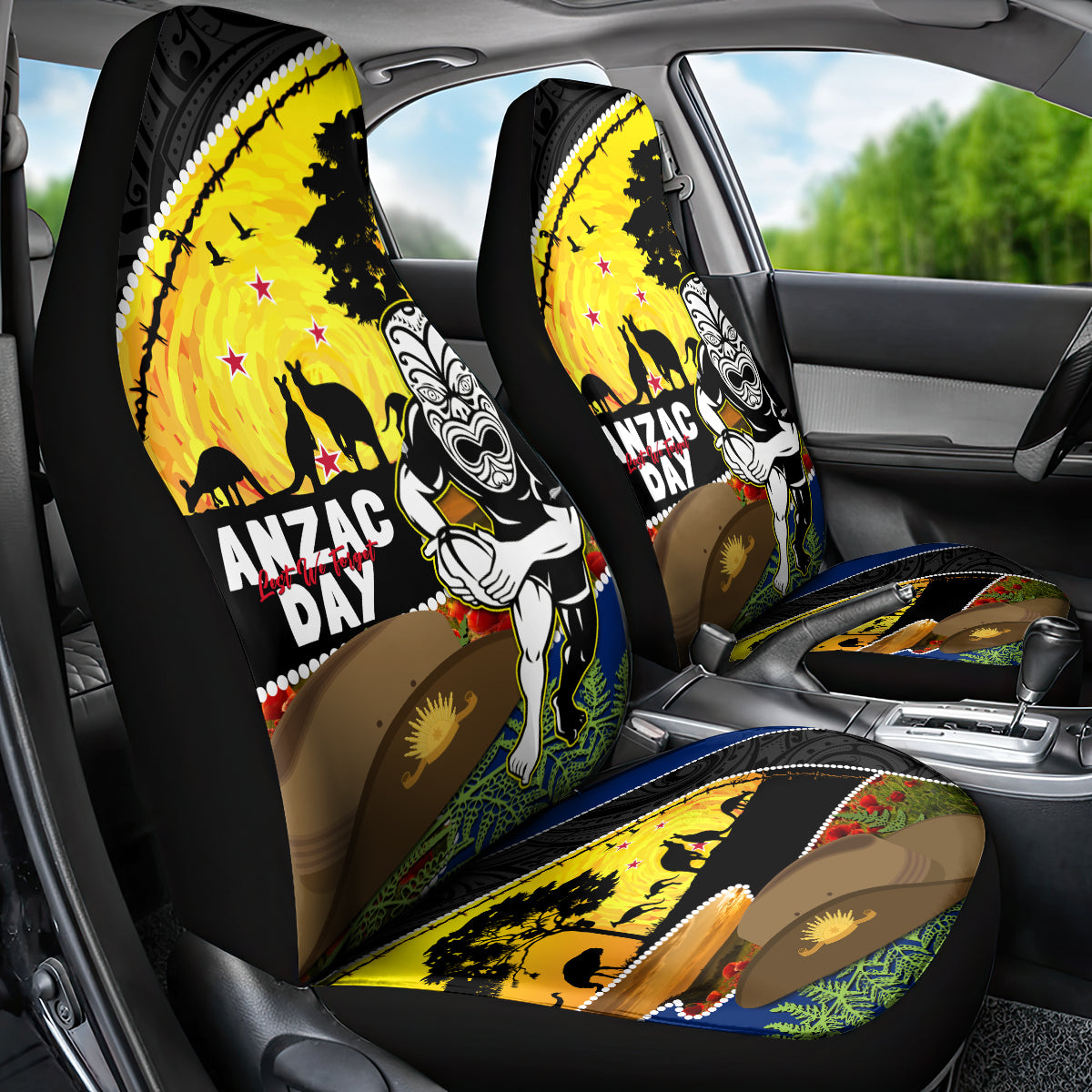 Warriors Rugby ANZAC Day Car Seat Cover New Zealand Wahs Tiki Mascot Rosemary Starry Night - Vibe Hoodie Shop