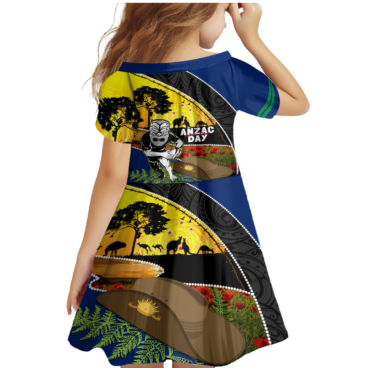 Warriors Rugby ANZAC Day Family Matching Mermaid Dress and Hawaiian Shirt New Zealand Wahs Tiki Mascot Rosemary Starry Night