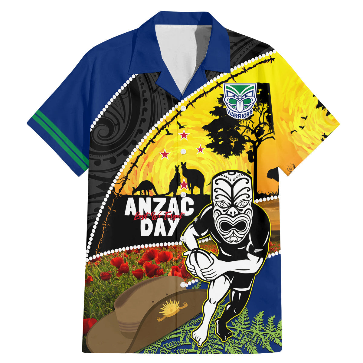 Warriors Rugby ANZAC Day Family Matching Mermaid Dress and Hawaiian Shirt New Zealand Wahs Tiki Mascot Rosemary Starry Night