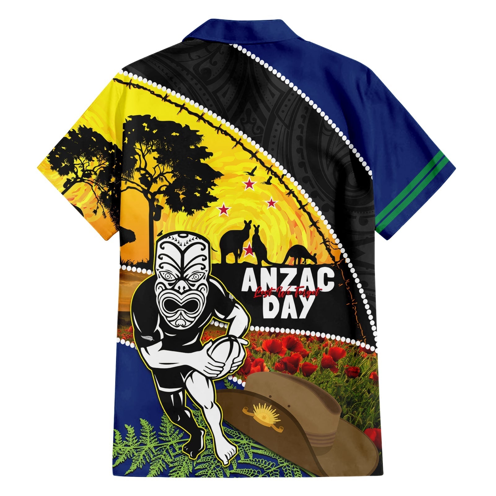 Warriors Rugby ANZAC Day Hawaiian Shirt New Zealand Wahs Tiki Mascot Rosemary Starry Night