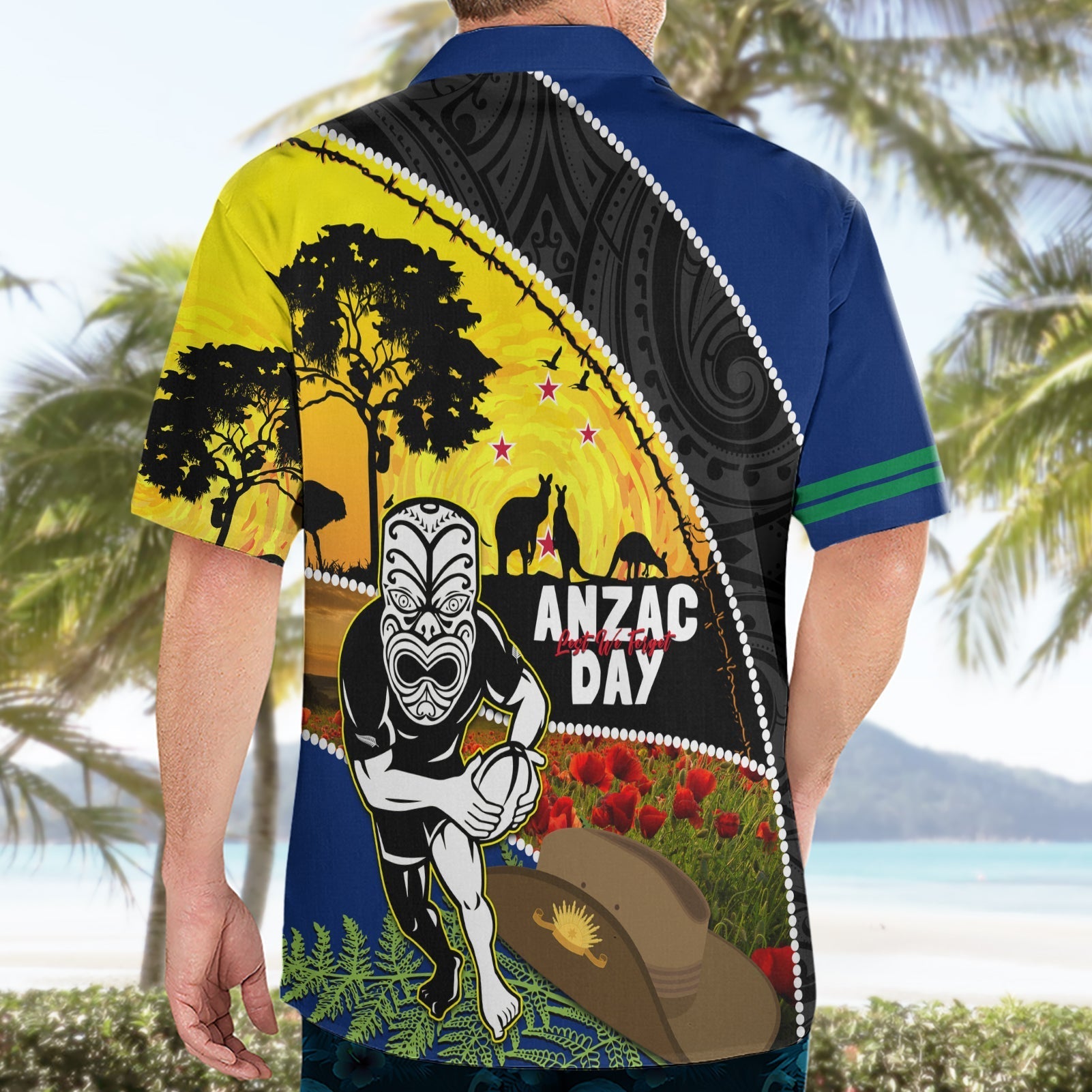 Warriors Rugby ANZAC Day Hawaiian Shirt New Zealand Wahs Tiki Mascot Rosemary Starry Night