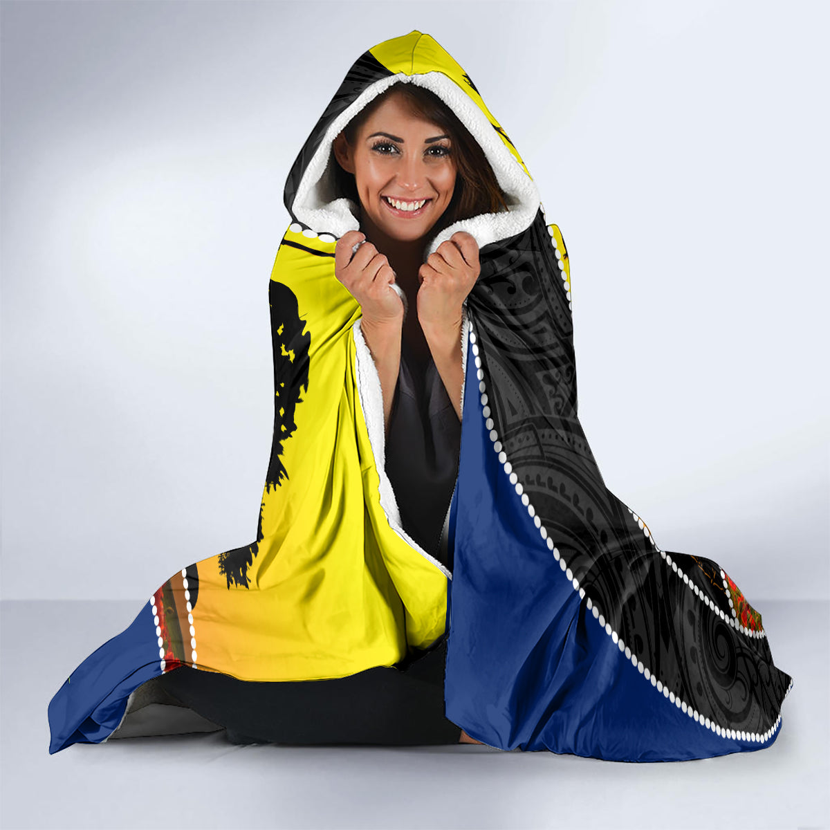 Warriors Rugby ANZAC Day Hooded Blanket New Zealand Wahs Tiki Mascot Rosemary Starry Night