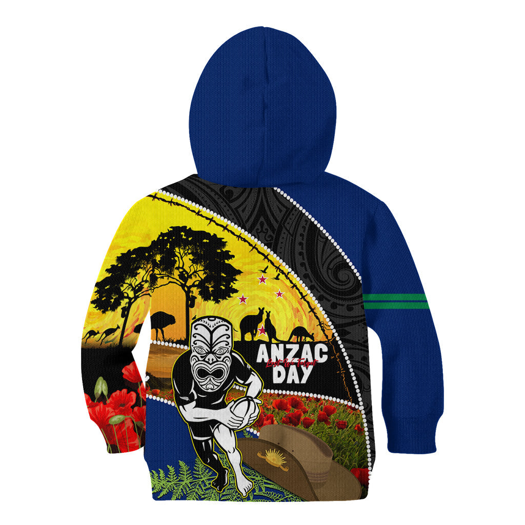 Warriors Rugby ANZAC Day Kid Hoodie New Zealand Wahs Tiki Mascot Rosemary Starry Night