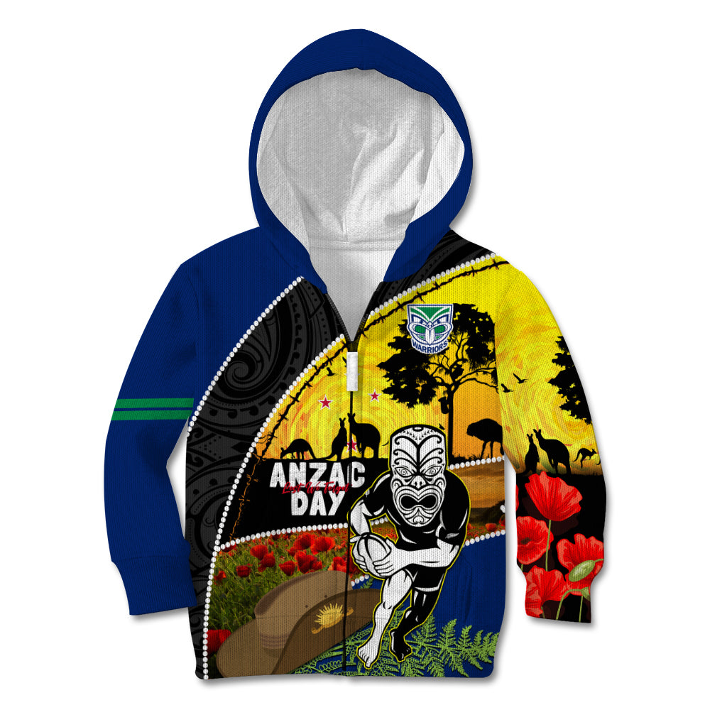 Warriors Rugby ANZAC Day Kid Hoodie New Zealand Wahs Tiki Mascot Rosemary Starry Night