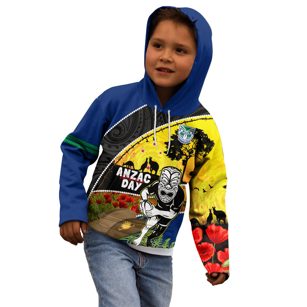 Warriors Rugby ANZAC Day Kid Hoodie New Zealand Wahs Tiki Mascot Rosemary Starry Night