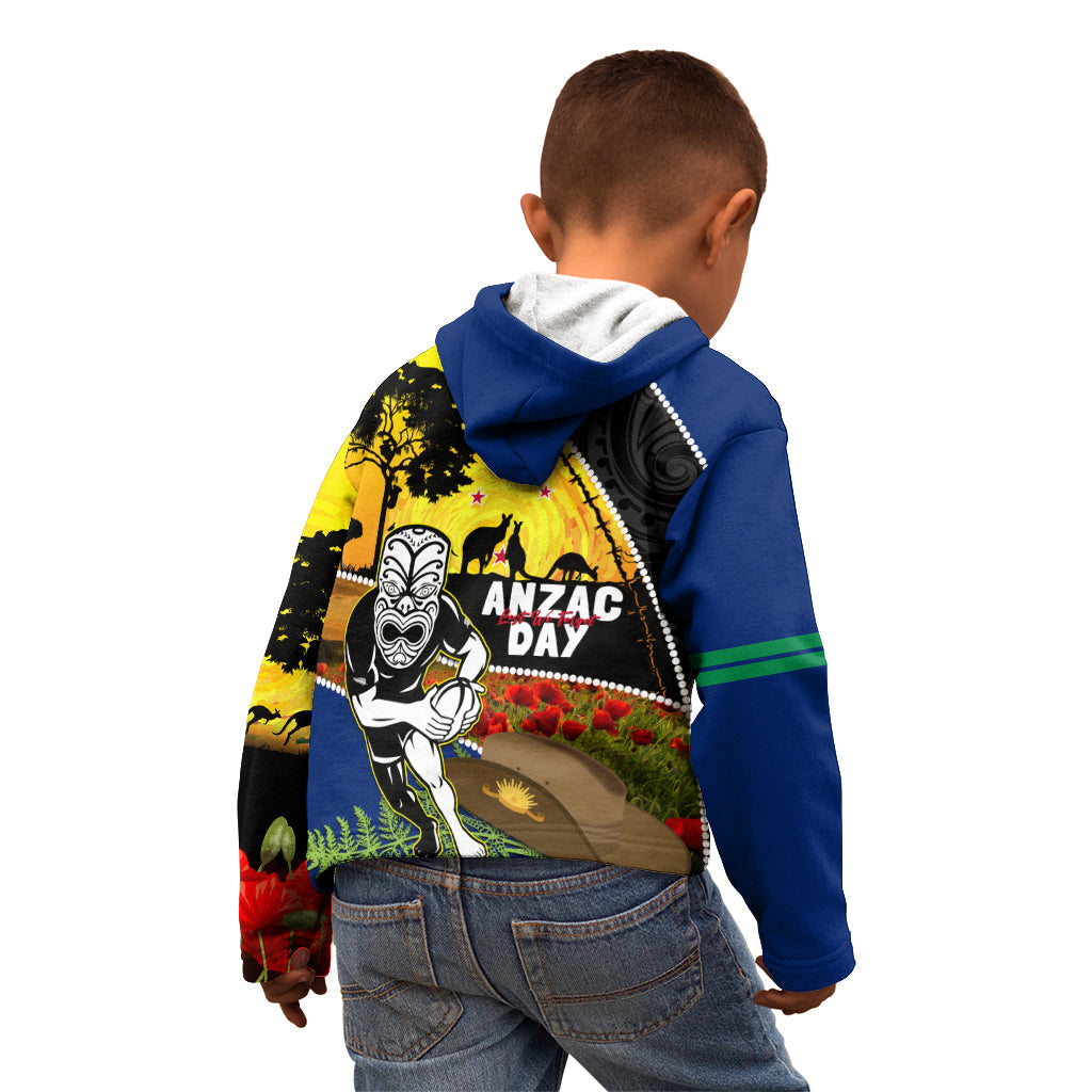 Warriors Rugby ANZAC Day Kid Hoodie New Zealand Wahs Tiki Mascot Rosemary Starry Night