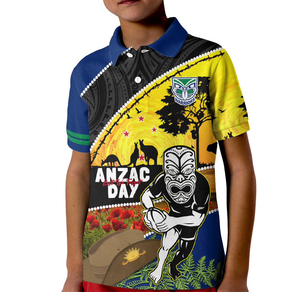 Warriors Rugby ANZAC Day Kid Polo Shirt New Zealand Wahs Tiki Mascot Rosemary Starry Night