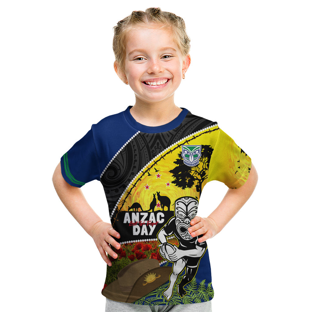 Warriors Rugby ANZAC Day Kid T Shirt New Zealand Wahs Tiki Mascot Rosemary Starry Night