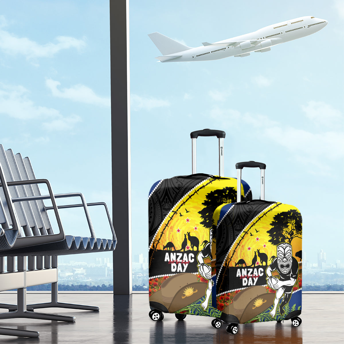 Warriors Rugby ANZAC Day Luggage Cover New Zealand Wahs Tiki Mascot Rosemary Starry Night - Vibe Hoodie Shop