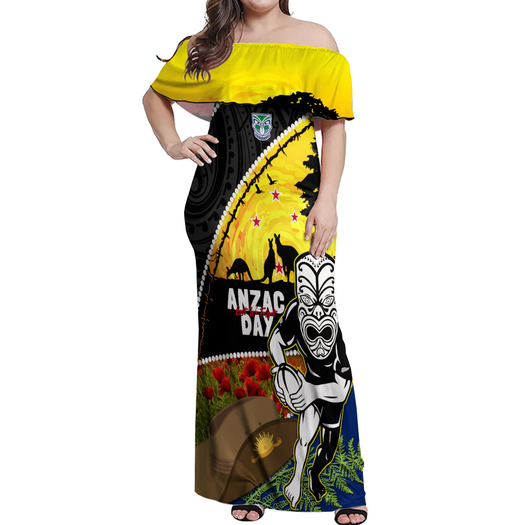Warriors Rugby ANZAC Day Off Shoulder Maxi Dress New Zealand Wahs Tiki Mascot Rosemary Starry Night