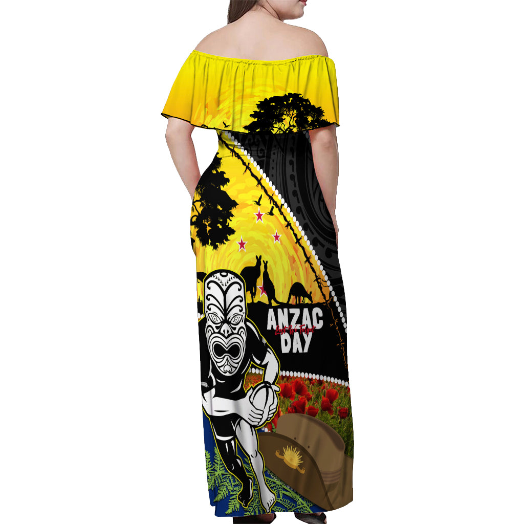 Warriors Rugby ANZAC Day Off Shoulder Maxi Dress New Zealand Wahs Tiki Mascot Rosemary Starry Night