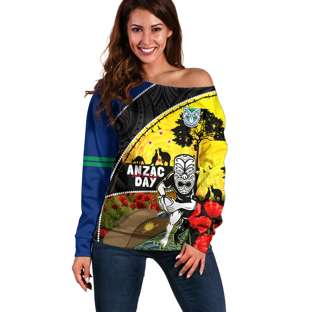Warriors Rugby ANZAC Day Off Shoulder Sweater New Zealand Wahs Tiki Mascot Rosemary Starry Night