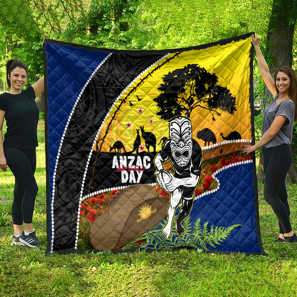 Warriors Rugby ANZAC Day Quilt New Zealand Wahs Tiki Mascot Rosemary Starry Night - Vibe Hoodie Shop