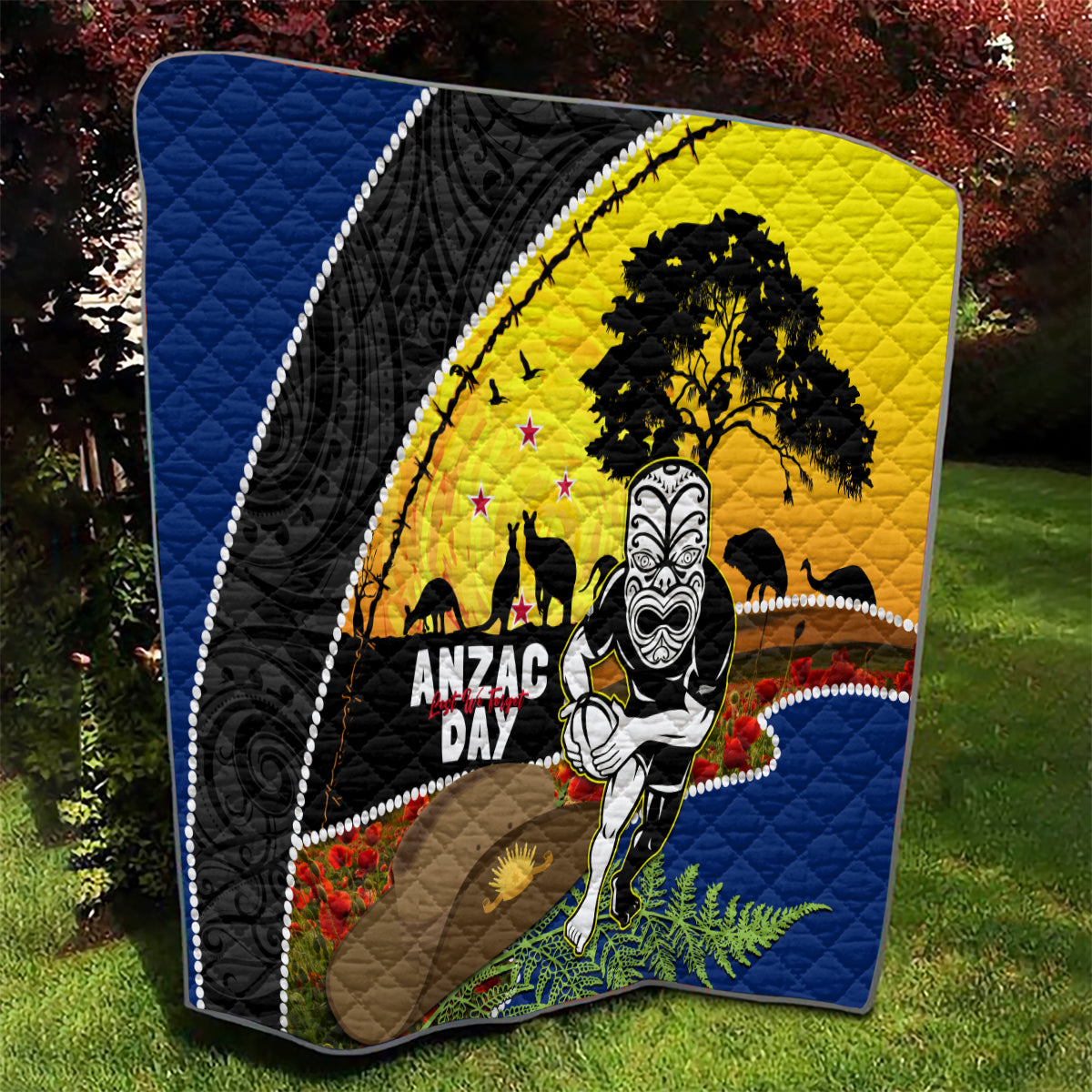 Warriors Rugby ANZAC Day Quilt New Zealand Wahs Tiki Mascot Rosemary Starry Night - Vibe Hoodie Shop