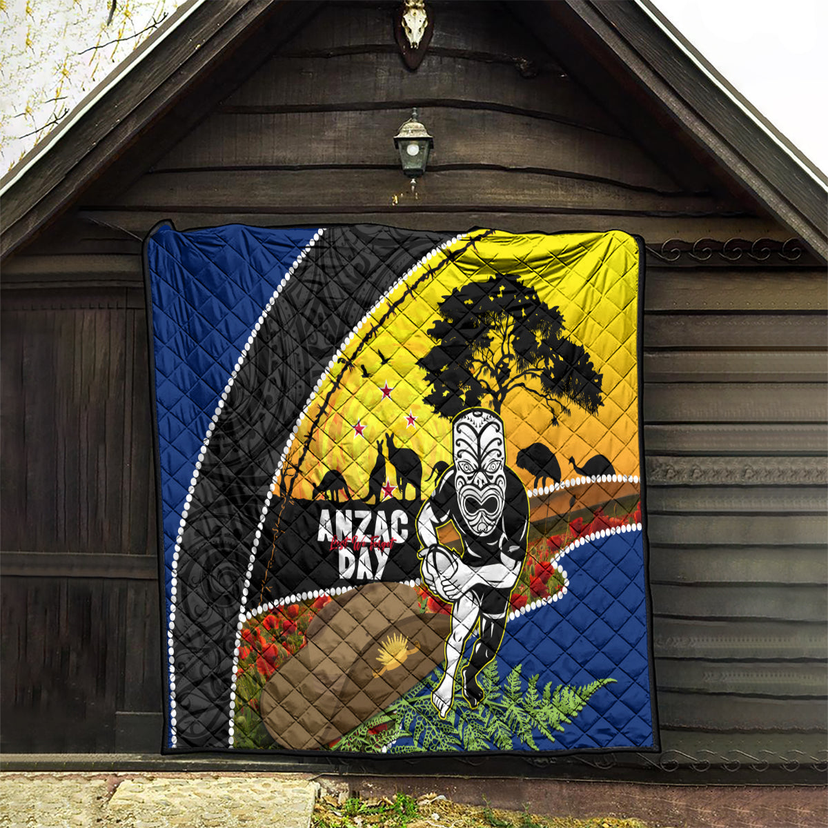 Warriors Rugby ANZAC Day Quilt New Zealand Wahs Tiki Mascot Rosemary Starry Night - Vibe Hoodie Shop