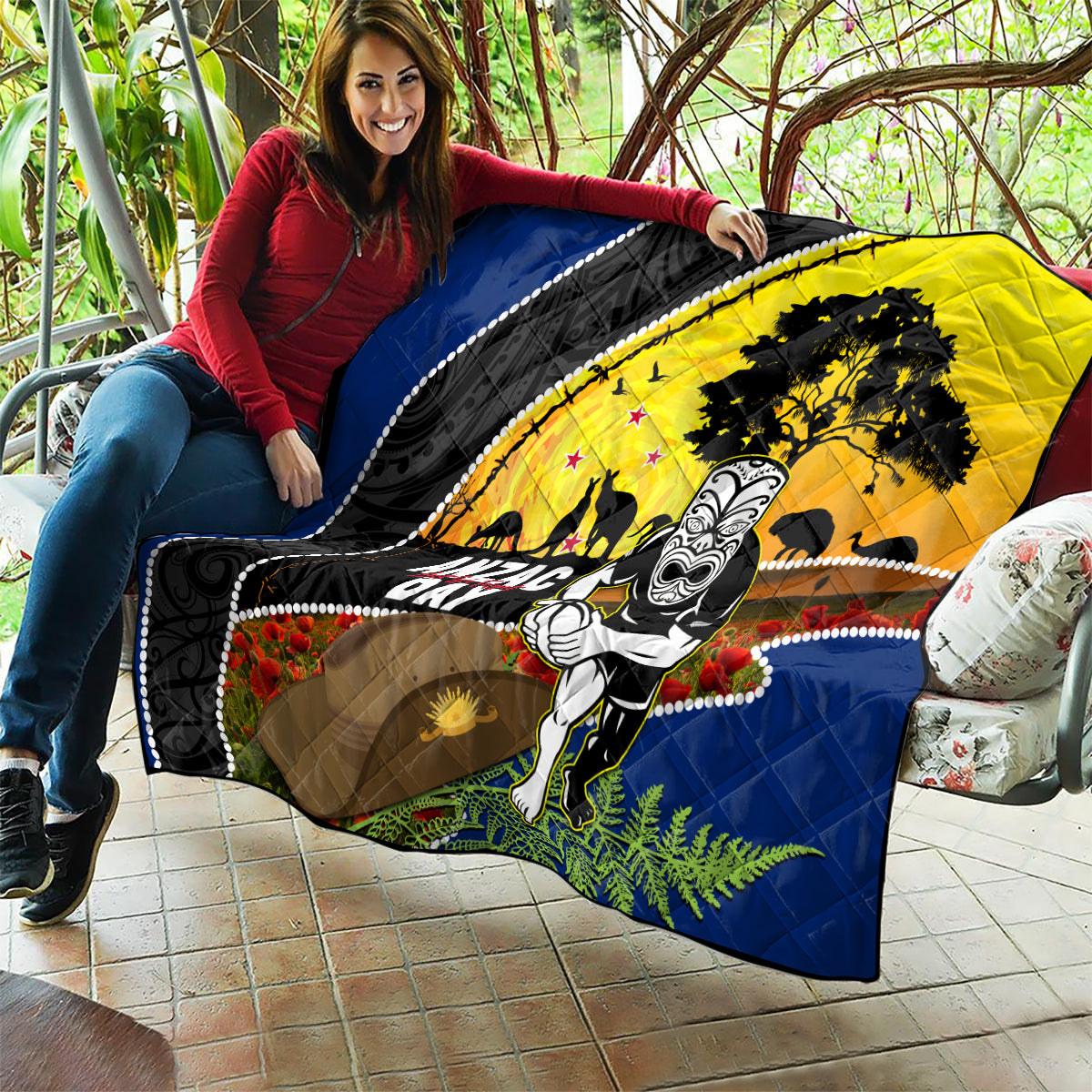 Warriors Rugby ANZAC Day Quilt New Zealand Wahs Tiki Mascot Rosemary Starry Night - Vibe Hoodie Shop