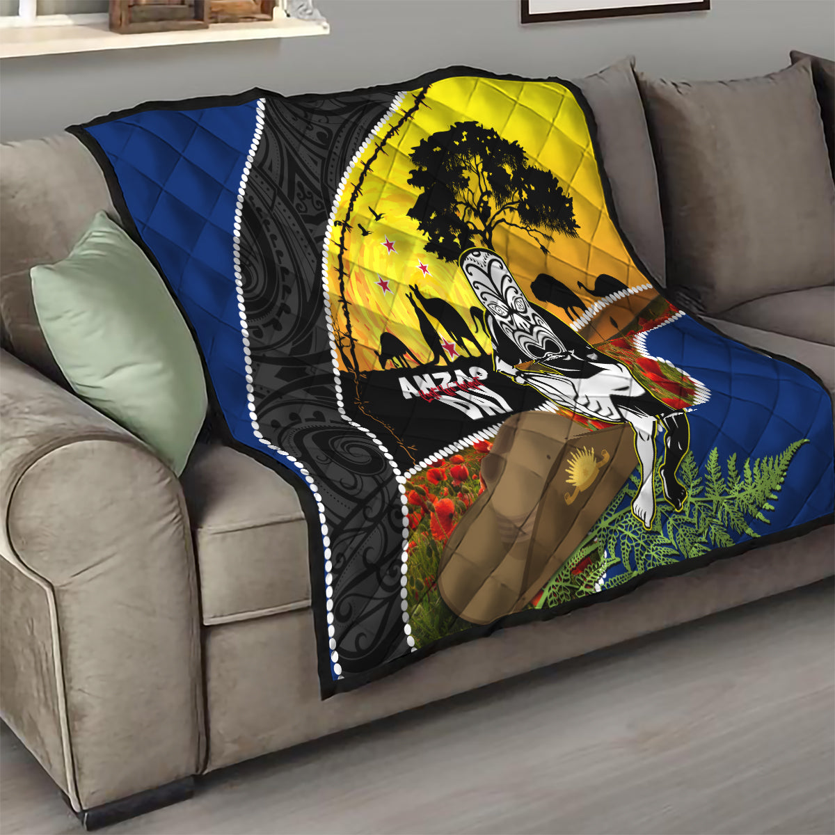 Warriors Rugby ANZAC Day Quilt New Zealand Wahs Tiki Mascot Rosemary Starry Night - Vibe Hoodie Shop