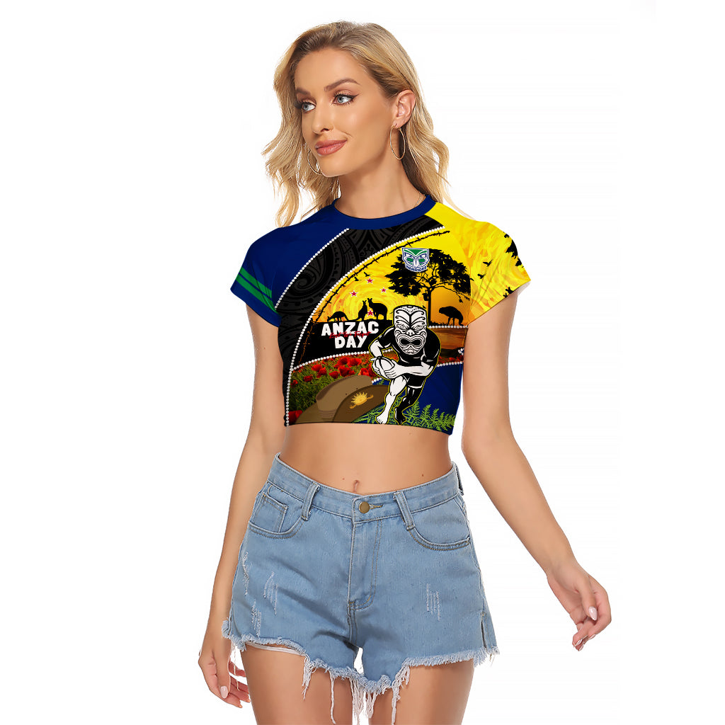 Warriors Rugby ANZAC Day Raglan Cropped T Shirt New Zealand Wahs Tiki Mascot Rosemary Starry Night
