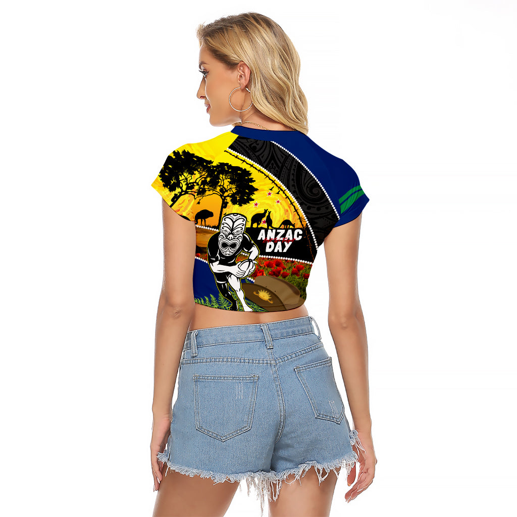 Warriors Rugby ANZAC Day Raglan Cropped T Shirt New Zealand Wahs Tiki Mascot Rosemary Starry Night