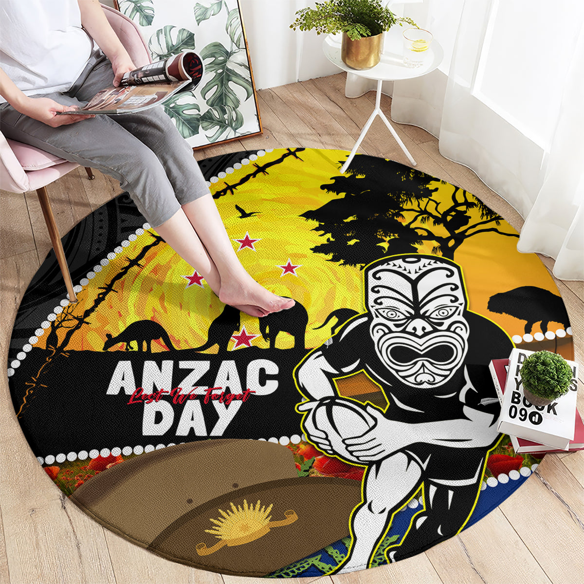 Warriors Rugby ANZAC Day Round Carpet New Zealand Wahs Tiki Mascot Rosemary Starry Night