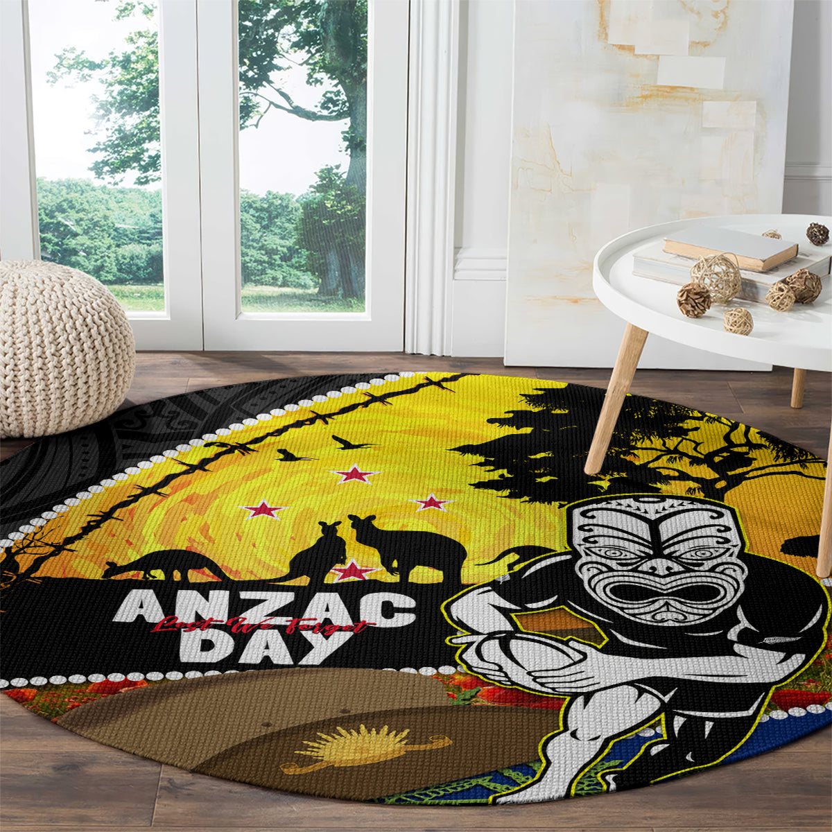 Warriors Rugby ANZAC Day Round Carpet New Zealand Wahs Tiki Mascot Rosemary Starry Night